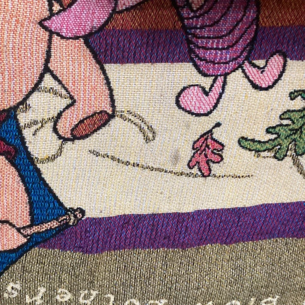 Vintage Disney Winnie the Pooh Blustery Day Woven Tapestry Throw Blanket 52x46